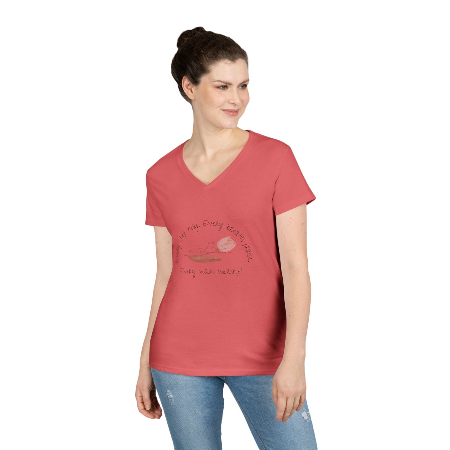 Worship Walking “Every Step Holy” Ladies' V-Neck T-Shirt