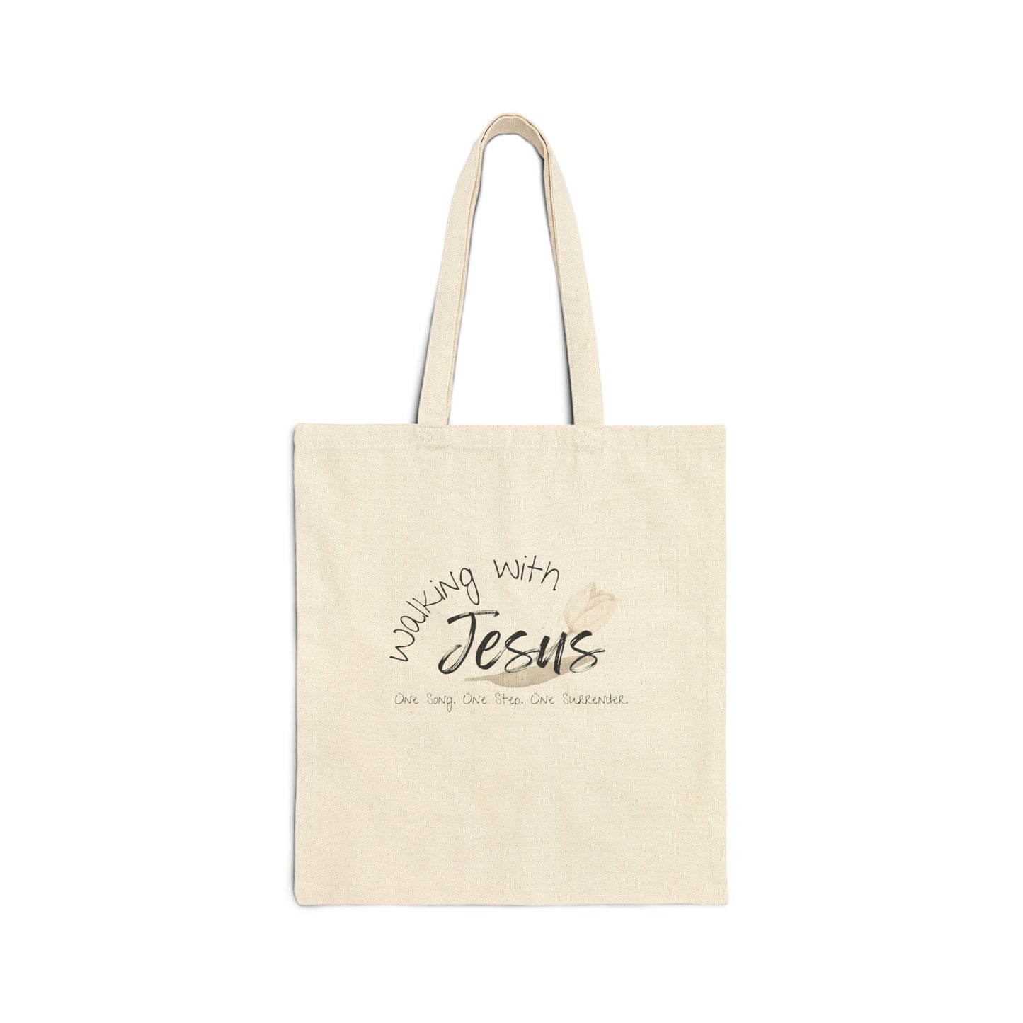 Worship Walking with Jesus, "One Song, One Step, One Surrender", Cotton Canvas Tote Bag