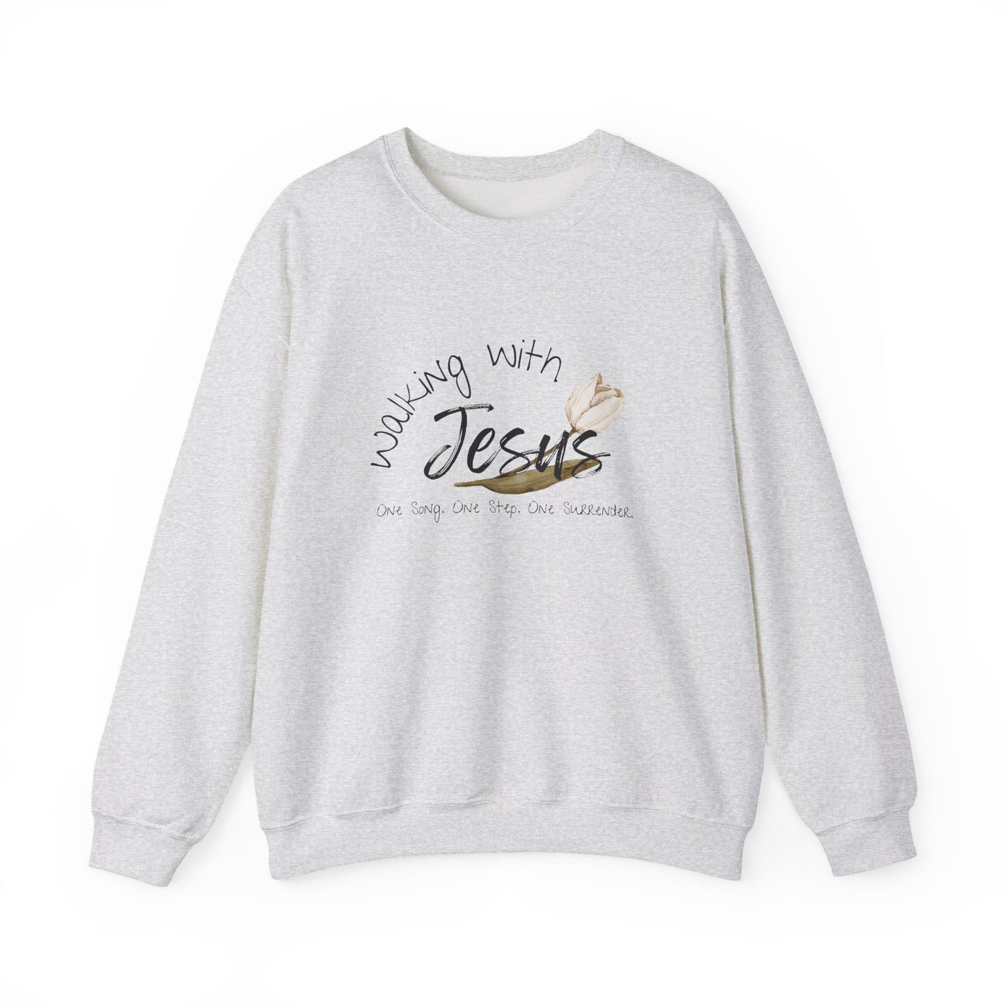 Worship Walking with Jesus Sweatshirt, "One Song, One Step, One Surrender", Unisex Crewneck Sweatshirt
