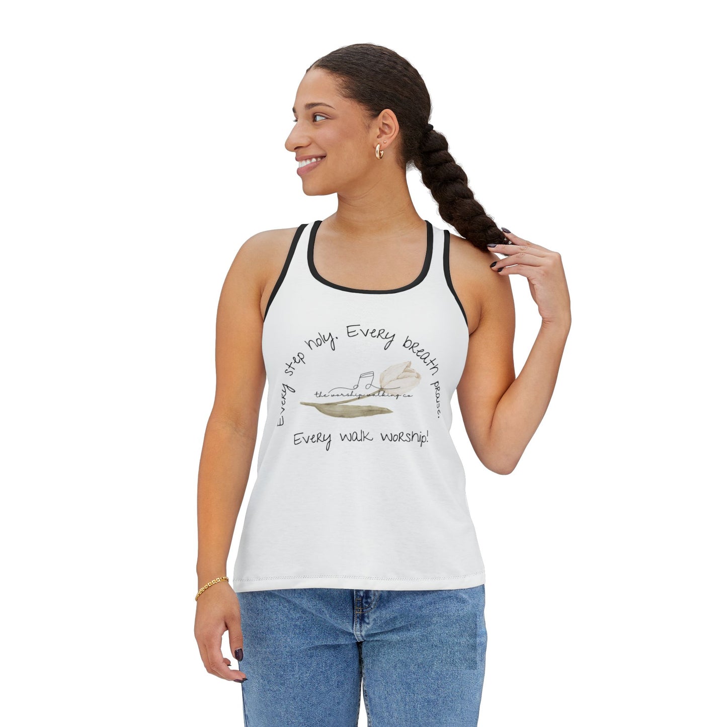 Worship Walking “Every Step Holy”, Women’s Tank with detailed collar