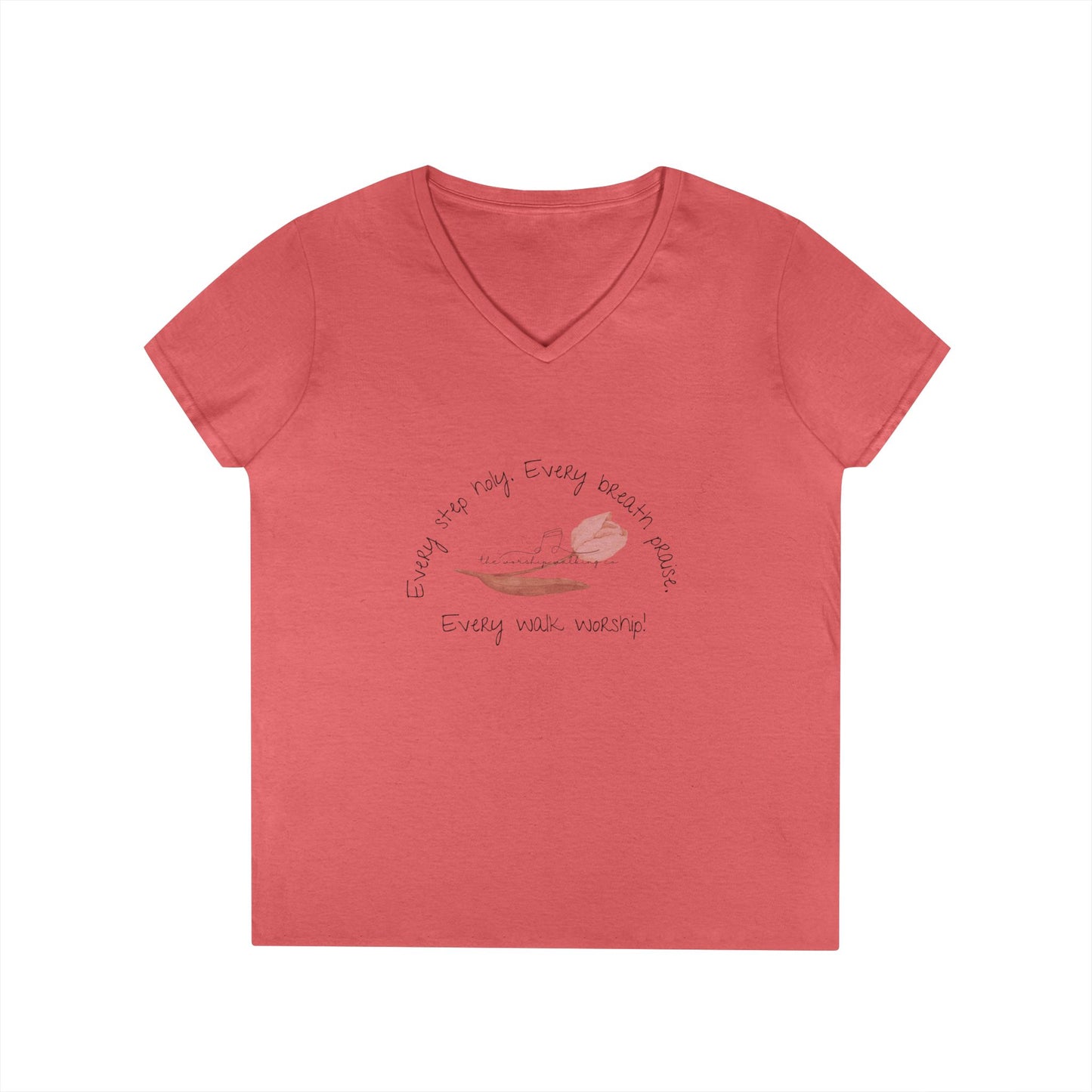 Worship Walking “Every Step Holy” Ladies' V-Neck T-Shirt