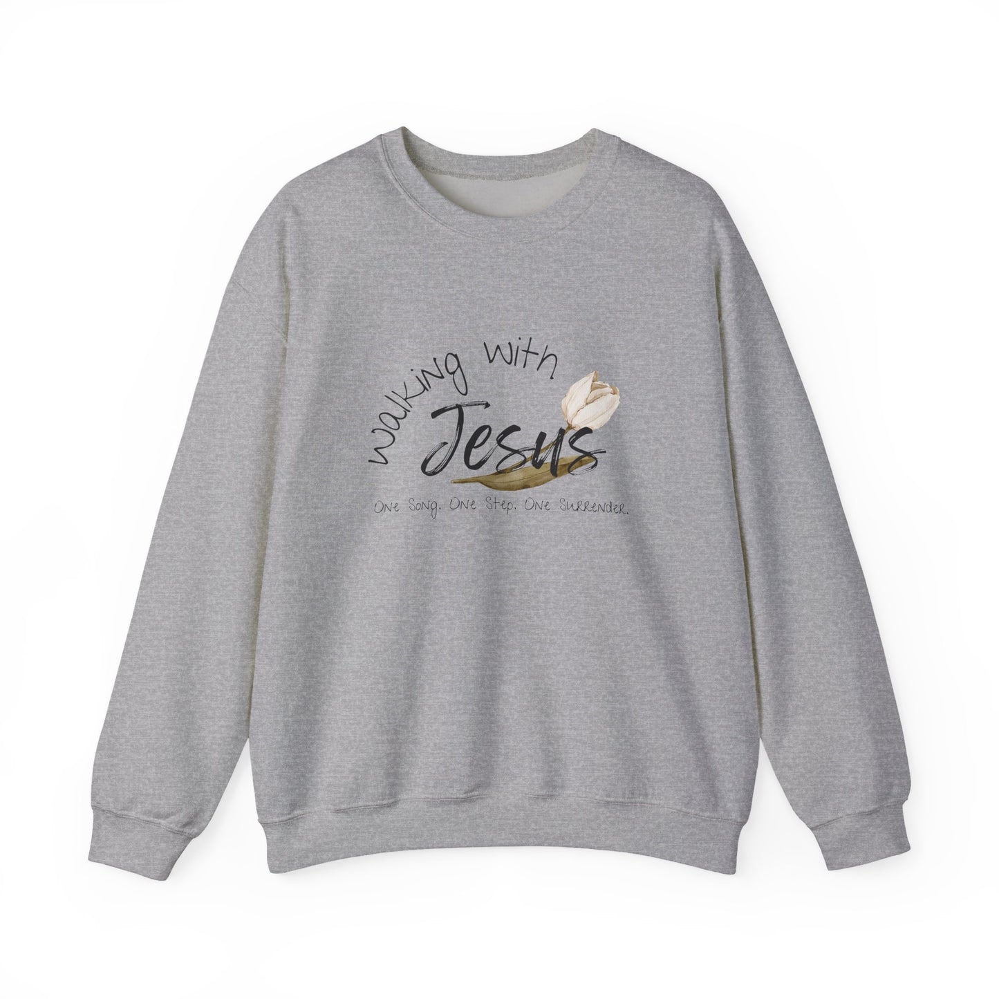 Worship Walking with Jesus Sweatshirt, "One Song, One Step, One Surrender", Unisex Crewneck Sweatshirt