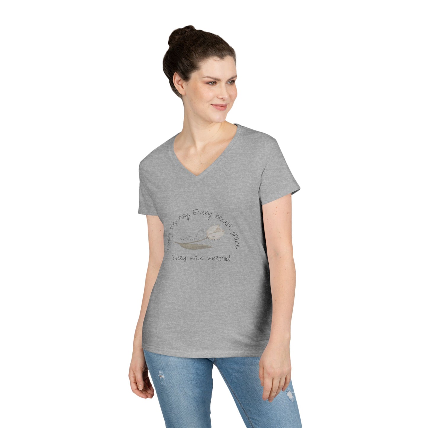 Worship Walking “Every Step Holy” Ladies' V-Neck T-Shirt