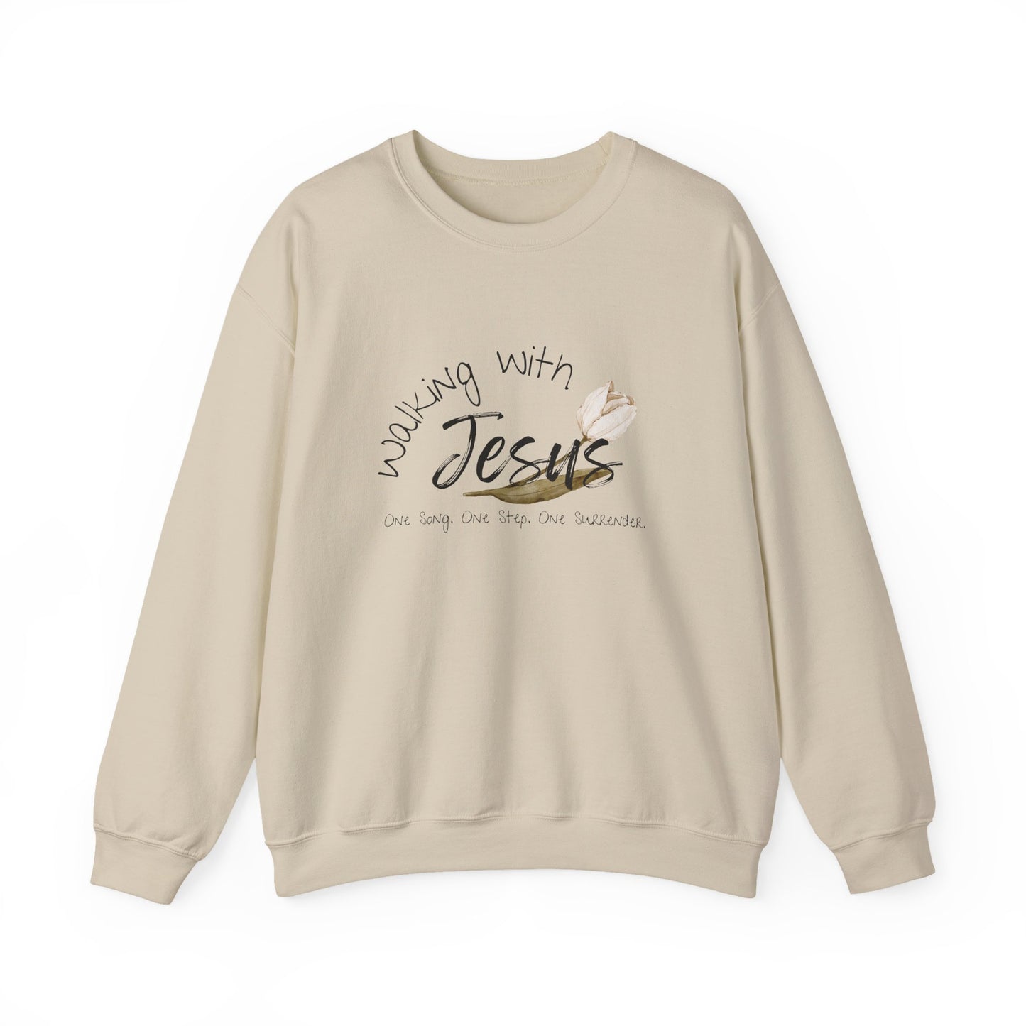 Worship Walking with Jesus Sweatshirt, "One Song, One Step, One Surrender", Unisex Crewneck Sweatshirt
