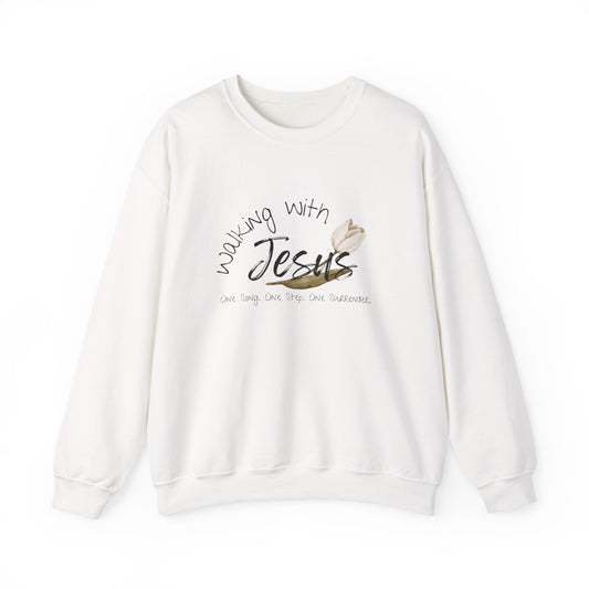 Worship Walking with Jesus Sweatshirt, "One Song, One Step, One Surrender", Unisex Crewneck Sweatshirt