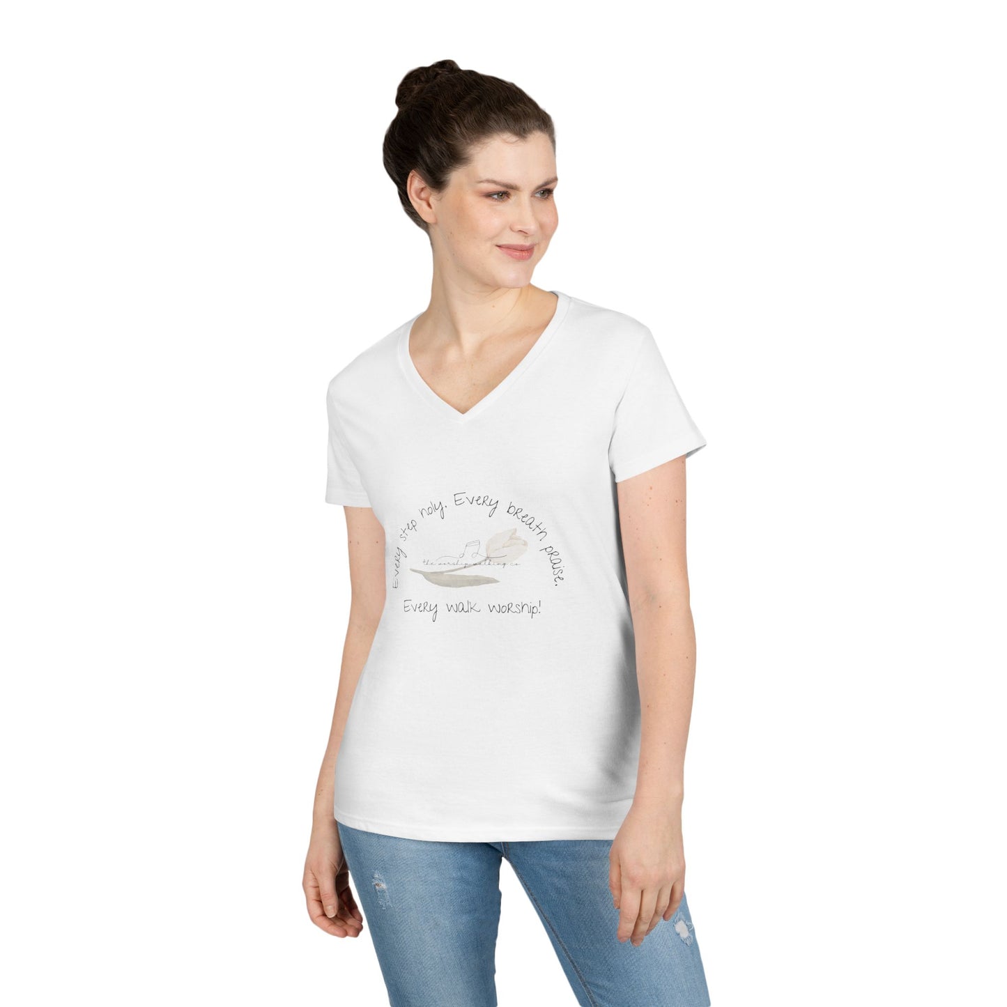Worship Walking “Every Step Holy” Ladies' V-Neck T-Shirt