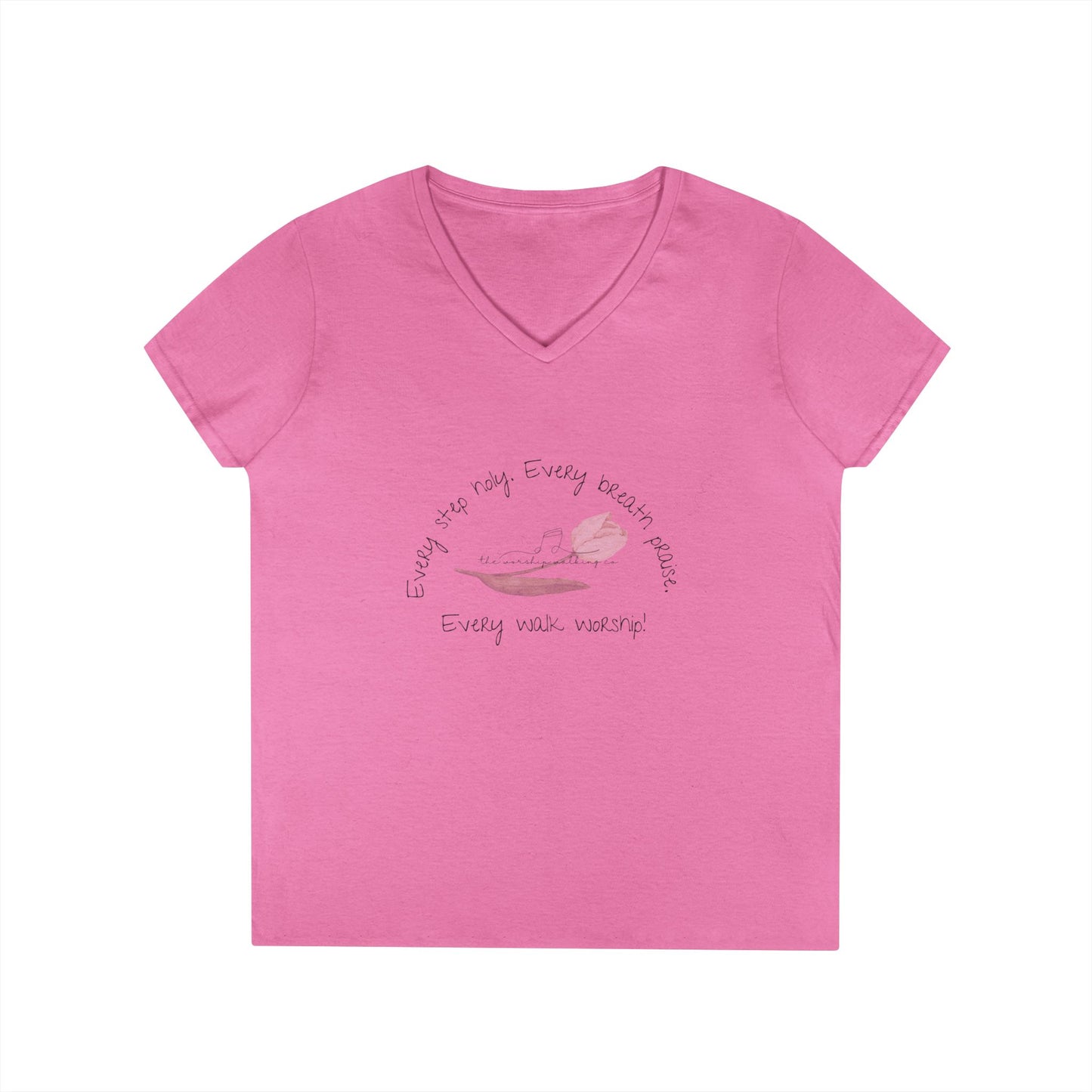 Worship Walking “Every Step Holy” Ladies' V-Neck T-Shirt