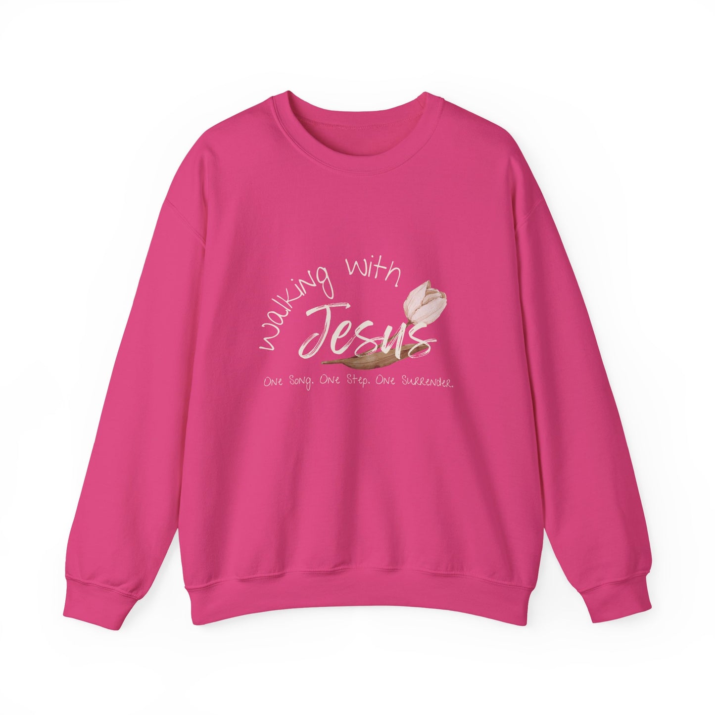 Worship Walking with Jesus, "One Song, One Step, One Surrender", Unisex Crewneck Sweatshirt