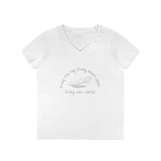 Worship Walking “Every Step Holy” Ladies' V-Neck T-Shirt