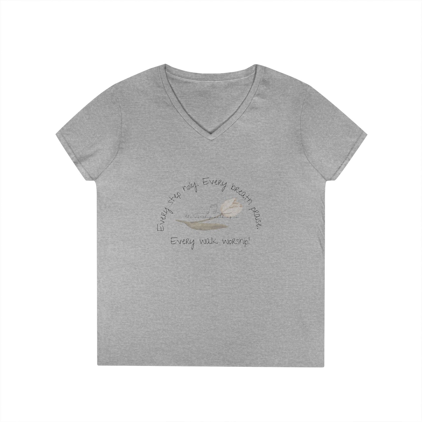Worship Walking “Every Step Holy” Ladies' V-Neck T-Shirt